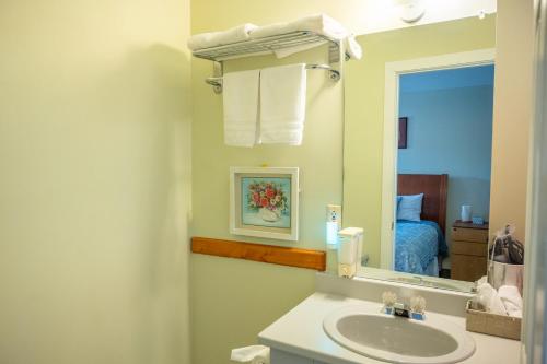 a bathroom with a sink and a mirror at Bouctouche Bay Inn in Bouctouche