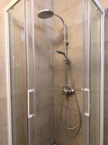 a shower with a shower head in a bathroom at Salona Geus in Algorfa