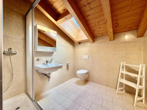 a bathroom with a toilet and a sink and a shower at Tschoueilles 009 MOUNTAIN & VIEW - chalet 12 pers in Veysonnaz