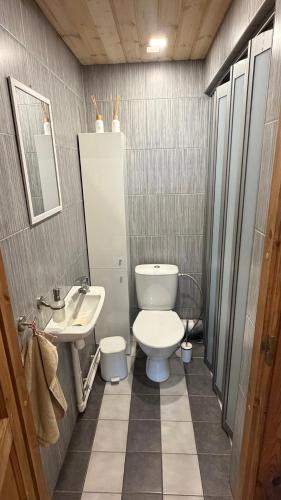 a bathroom with a toilet and a sink at Möllatsi Saunamaja in Möllatsi