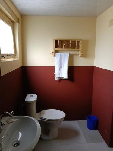 a bathroom with a toilet and a sink at Saser Camp in Nubra