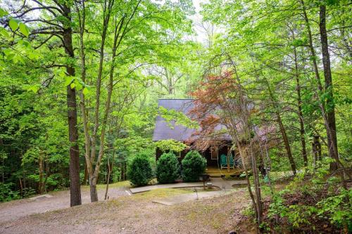 a house in the middle of a forest with trees at Hemlock Hideaway in South Bloomingville