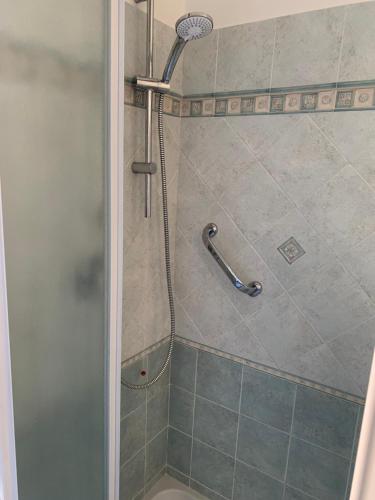 a shower with a glass door in a bathroom at Il Quadrifoglio Nascosto in Pontassieve