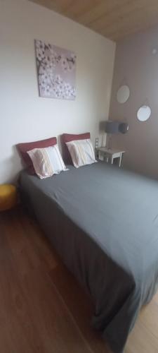 a bedroom with a large bed with pillows at Chambres d'hôtes de Cécile in Notre-Dame-dʼAllençon