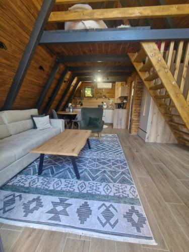 ein Wohnzimmer mit Sofa und Tisch in der Unterkunft Pineta in Nišići