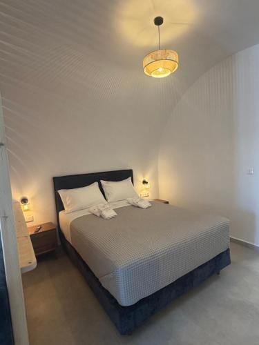 a bedroom with a large bed with a light fixture at Il Castello 1800 in Trifilliánika
