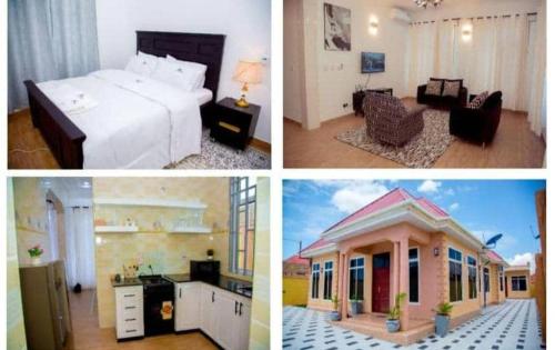 a collage of four pictures of a hotel room at Vancovuer homes in Dodoma