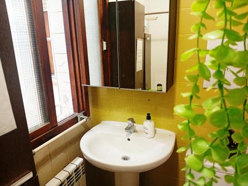 a bathroom with a sink and a mirror at Gascona con Deli in Oviedo