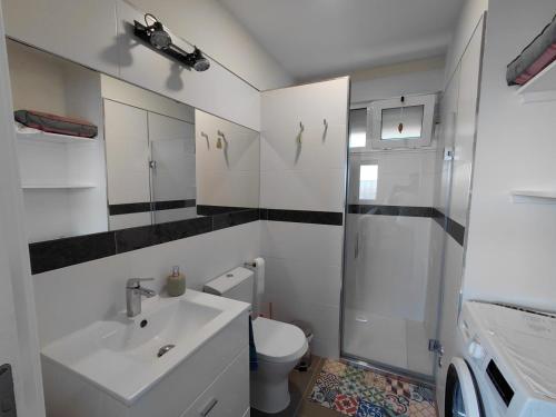 a bathroom with a sink and a toilet and a shower at Al Eu in Ribeira