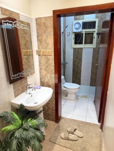 a bathroom with a sink and a toilet at نزل بسمة الأبداع in Abha