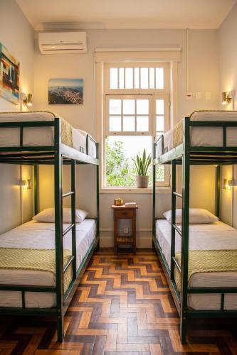 two bunk beds in a room with a window at Mango Tree Ipanema in Rio de Janeiro
