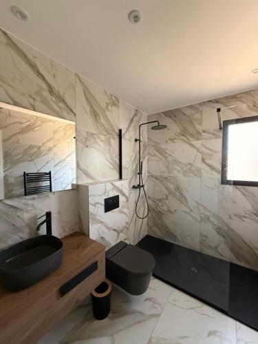 a bathroom with a sink and a shower at Villa Sébastien by Intendance Excellency in Zonza