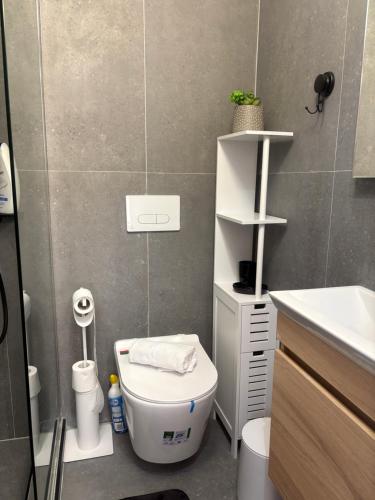 a small bathroom with a toilet and a sink at Yialos Kalamos in Kalamos
