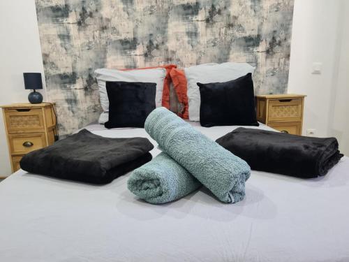 a bed with two pillows and a stuffed animal on it at Gambetta Insolite in Chambéry