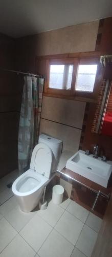 a bathroom with a toilet and a sink at Cabañas Espacio Prana in Uspallata