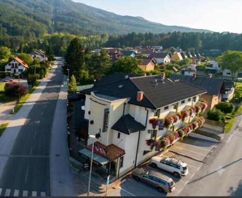 an aerial view of a small town with a building at Terano Urban Lodge in Maribor in Maribor