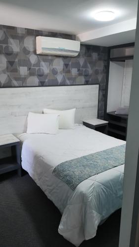 a bedroom with a large white bed with pillows at Suites André Confort Ejecutivo in Aguascalientes