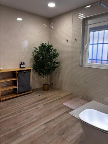 a bathroom with a potted plant and a tub at Villa Calhia in León