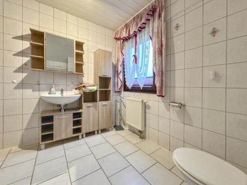 a bathroom with a sink and a toilet at Am Sonnenblick in Werda