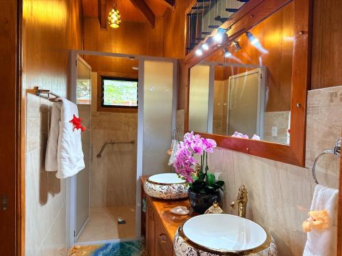 a bathroom with a sink and a mirror at Sigasiga Sands Boutique Bungalows in Savusavu
