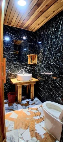 a bathroom with a sink and a toilet at Luna Valley Homestay in Sapa