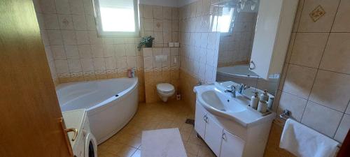 a bathroom with a tub and a toilet and a sink at Ruža Vacation House in Međugorje