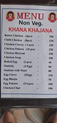 a sign for a menu of kima kima kima restaurant at Aasara Homestay Bhimtal Orchard Villa in Bhīm Tāl