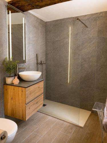 a bathroom with a sink and a shower at Pancuc Charme & Relax in Gordevio