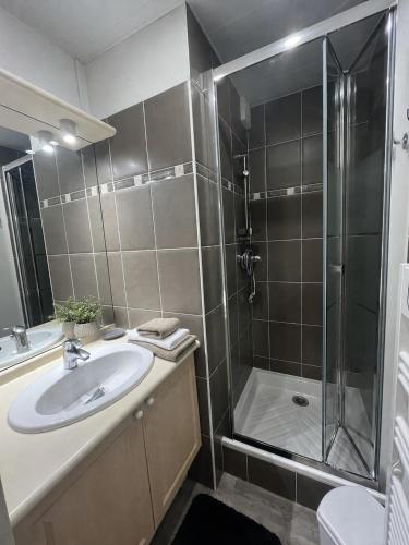 a bathroom with a sink and a shower at Appartement in Vielle-Aure