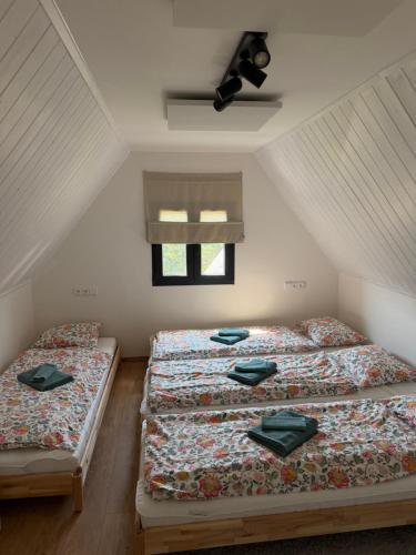 a room with three beds in a attic at Natka a Ratka in Louka