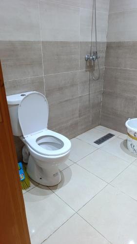 a bathroom with a toilet and a shower at Lux New Apartment in Mrhila