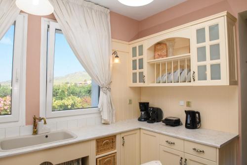 a kitchen with a sink and a window at Anasa Villas in Mythimna