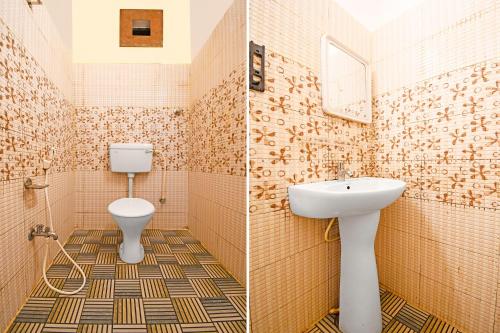 two pictures of a bathroom with a toilet and a sink at FabHotel Royal Lagoon in Bhubaneshwar
