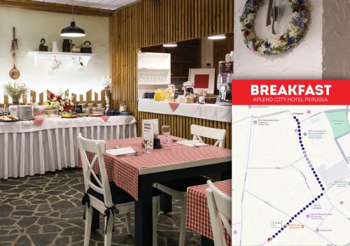 a restaurant with a table and chairs and a map at APLEND CITY Paul Inn in Bratislava