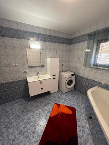 a bathroom with a sink and a washing machine at Apartma pri Gradu in Brežice