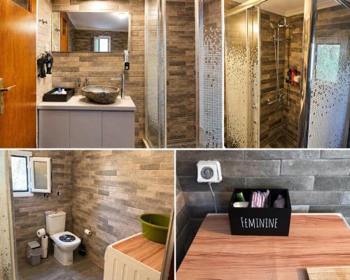 two pictures of a bathroom with a sink and a toilet at Panorama in Porto Rafti