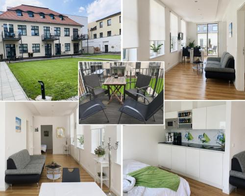 a collage of photos of a house at Villa Georgi in Leipzig