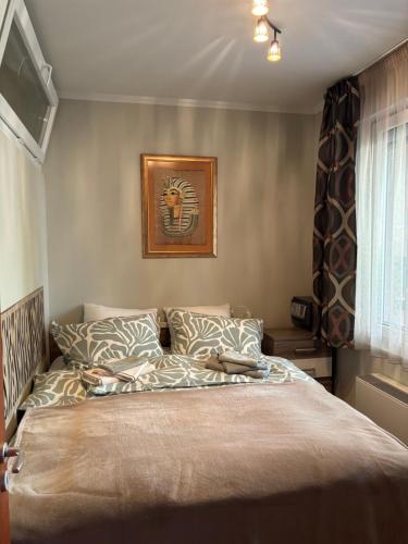 a bedroom with a bed and a picture on the wall at BALA Resort Apartman in Siófok