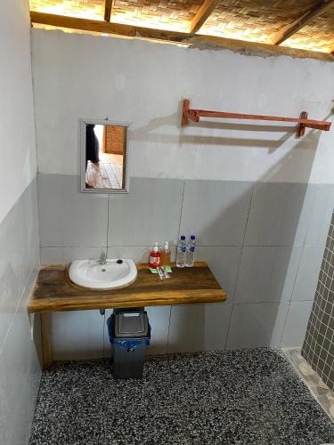 a bathroom with a sink and a mirror at Bayan Exotic Homestay in Senaru