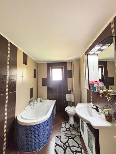 a bathroom with a tub and a toilet and a sink at Casa in inima Bucovinei in Câmpulung Moldovenesc