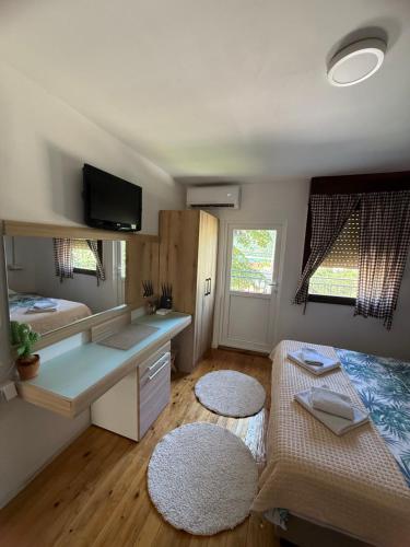 a small room with a bed and a desk in it at WIN apartment in Plužine