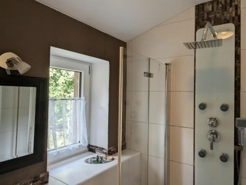 a bathroom with a shower and a sink at Wald Villa Üssbach in Alf