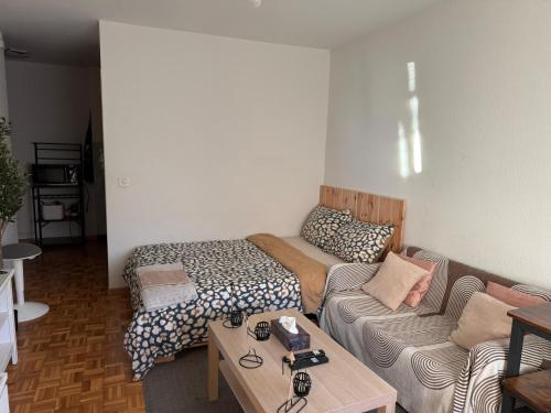 a living room with a couch and a couch and a table at Studio charmant centré à Lausanne in Lausanne