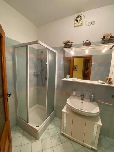 a bathroom with a shower and a sink at Casa Vignetto Biella in Biella