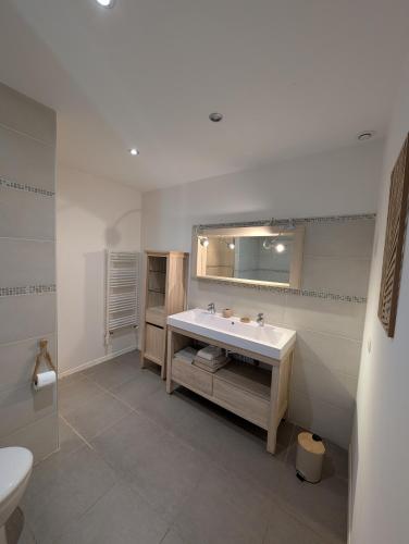 a bathroom with a sink and a mirror at Domaine de Pélican in Gignac