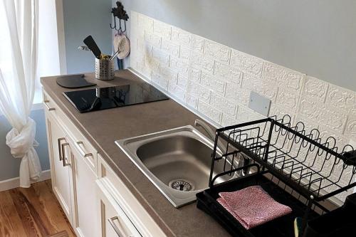 a kitchen with a sink and a counter top at Cascina Vica Biella in Andorno Micca