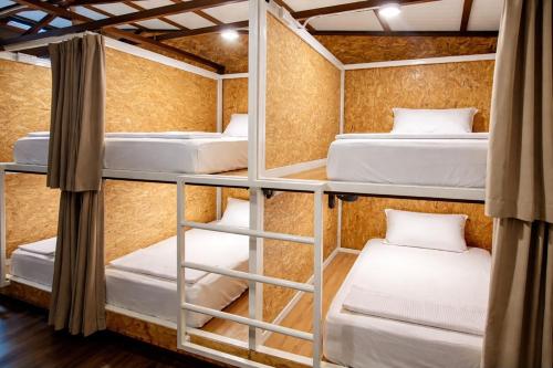 a room with four bunk beds in it at Seaside Dorm Cenang in Pulau Tepur