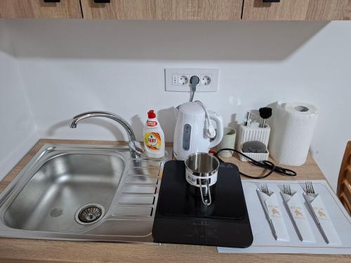 a kitchen counter with a sink and a mixer at Apartmani Jet Set in Bor