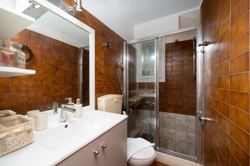 a bathroom with a shower and a sink and a toilet at KYMA by A&D Properties in Porto Rafti
