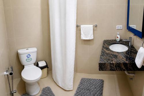 ein Badezimmer mit Toilette, Waschbecken und Dusche in der Unterkunft Looking Samaipata in Samaipata
